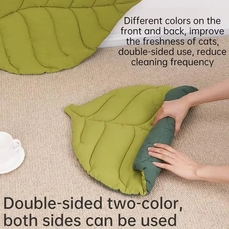 Cat Bed Mats Soft Cotton Leaf Shaped Kitten Cat Puppy Dog Bed Mat Sleep Blanket Home Pets Double Sided Pad Floor Rugs Washable - Image 2