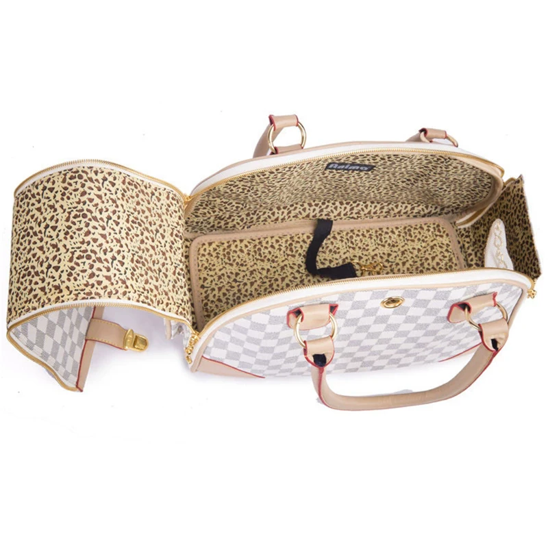 Pu Leather Small Cat Dog Carrier Bag Outdoor Travel Carry Tote Foldable Shopping Bag Portable Pet Dog Handbag - Image 4