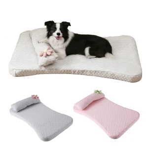 Comfortable Small Cat Mat Sleeping Bed Soft Cushion Summer Cooling Medium Cat Bed Ice Silk Dog Kennel Accessories with Pillow