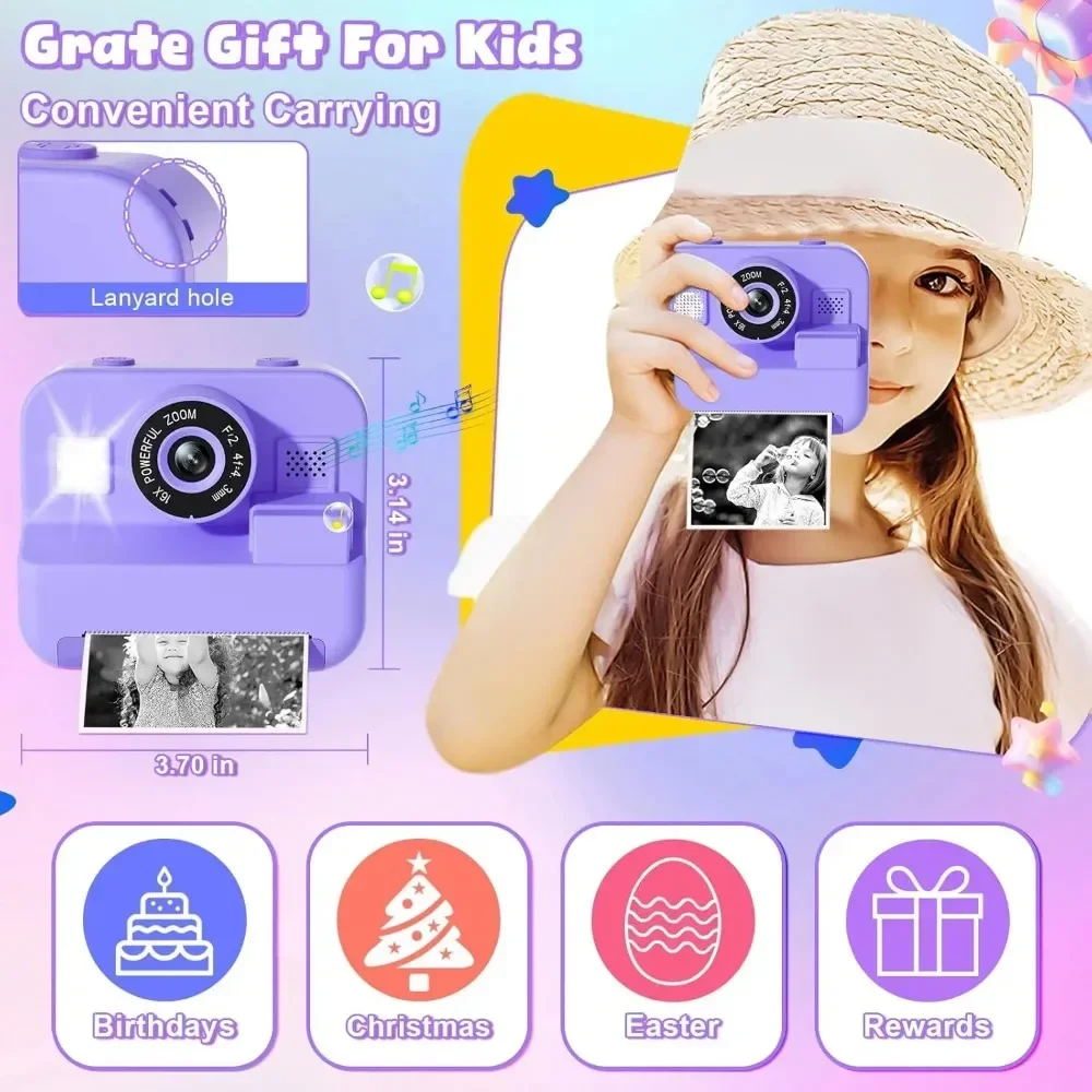 1080P Children Mini Digital Video Camera Educational Thermal Instant Print Camera with 32G Card for Kids Learning Development - Image 6