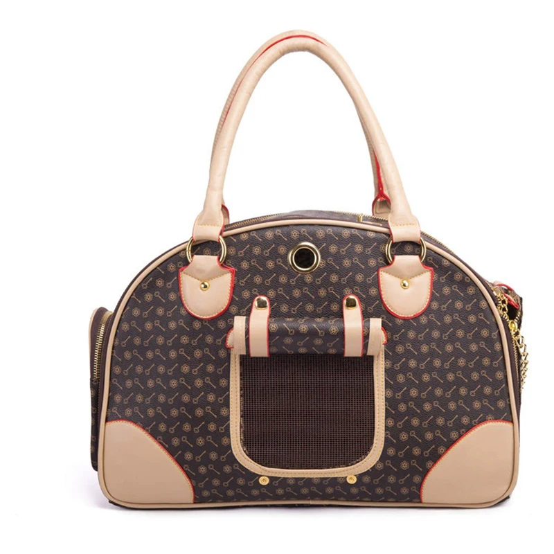 Pu Leather Small Cat Dog Carrier Bag Outdoor Travel Carry Tote Foldable Shopping Bag Portable Pet Dog Handbag - Image 2