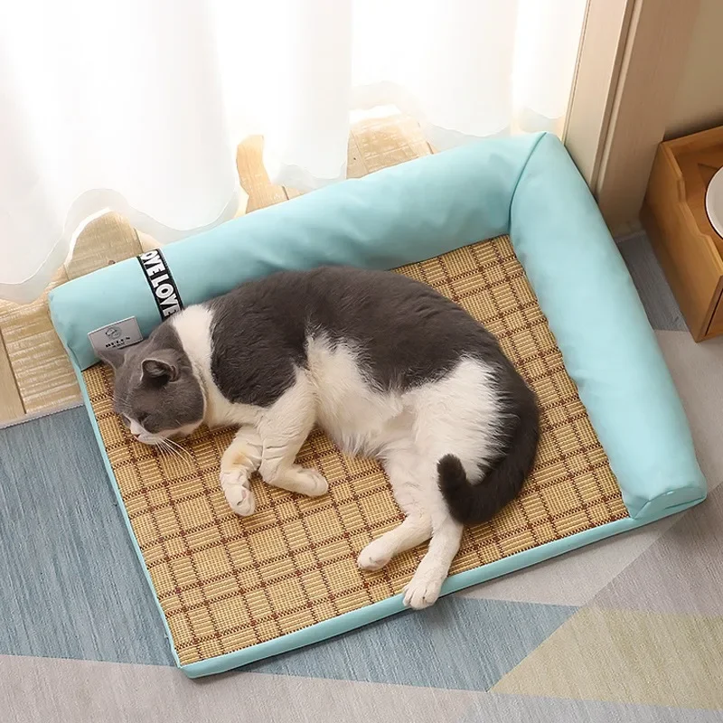 Summer Pet Cooler Cat Kennel Dog Kennel Ice Cool Cooling Rattan Mat Pet Bed Removable Washable Non-stick Hair Pet Supplies - Image 3