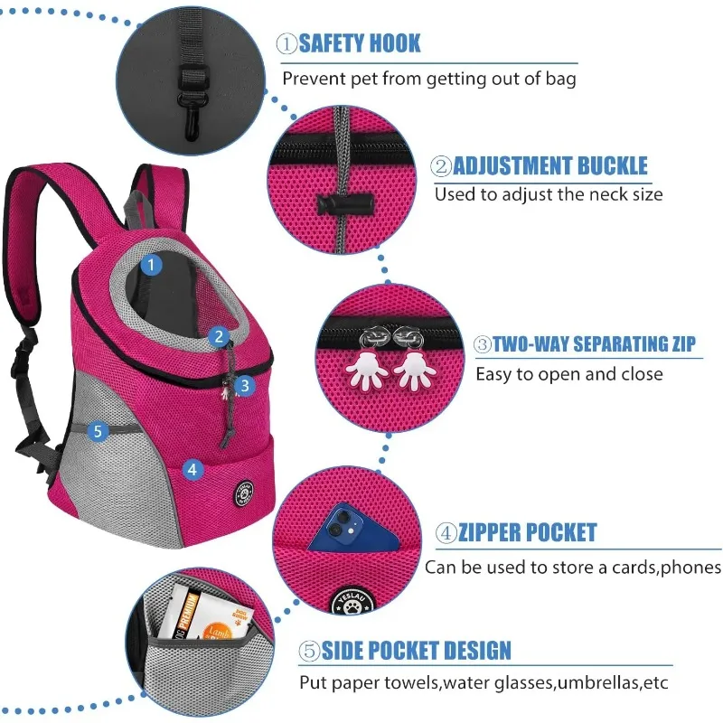 New Dog Pet Backpack Carrier Travel Bag Front Pack Breathable Adjustable with Safety Reflective Strips for Hiking Outdoor Cats - Image 3