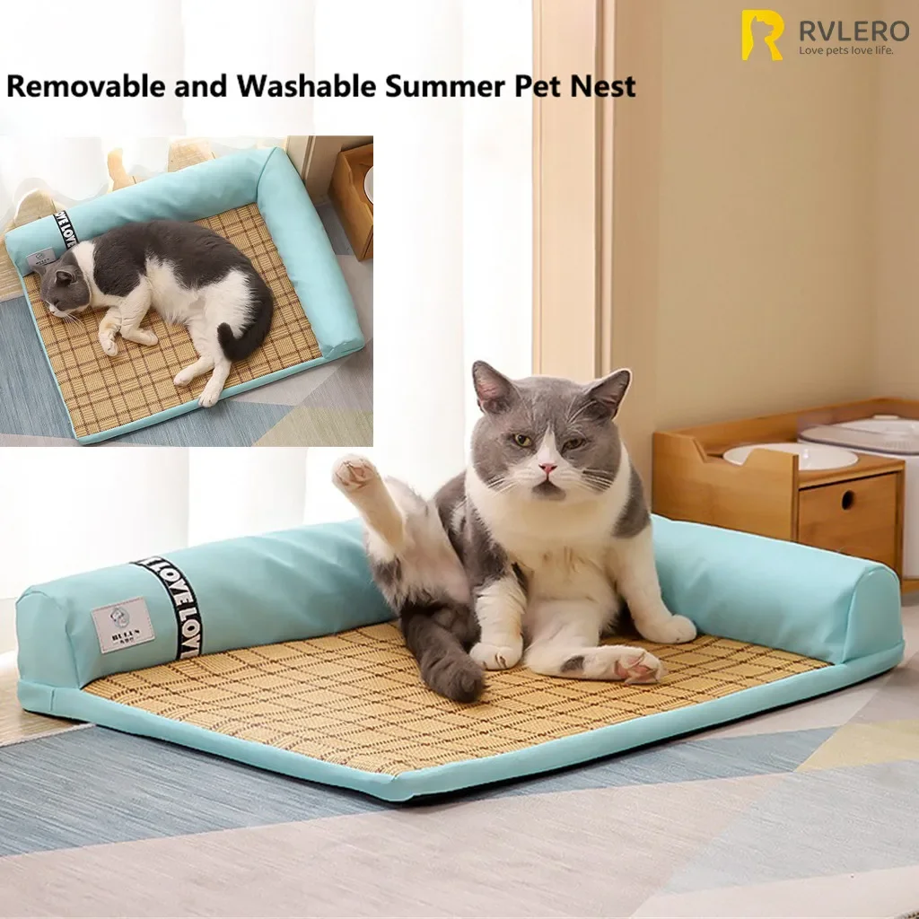 Summer Pet Cooler Cat Kennel Dog Kennel Ice Cool Cooling Rattan Mat Pet Bed Removable Washable Non-stick Hair Pet Supplies