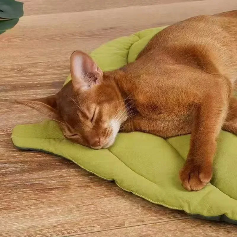 Cat Bed Mats Soft Cotton Leaf Shaped Kitten Cat Puppy Dog Bed Mat Sleep Blanket Home Pets Double Sided Pad Floor Rugs Washable - Image 5