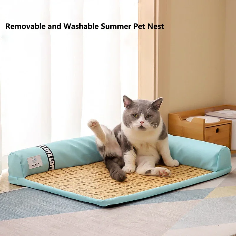 Summer Pet Cooler Cat Kennel Dog Kennel Ice Cool Cooling Rattan Mat Pet Bed Removable Washable Non-stick Hair Pet Supplies - Image 2