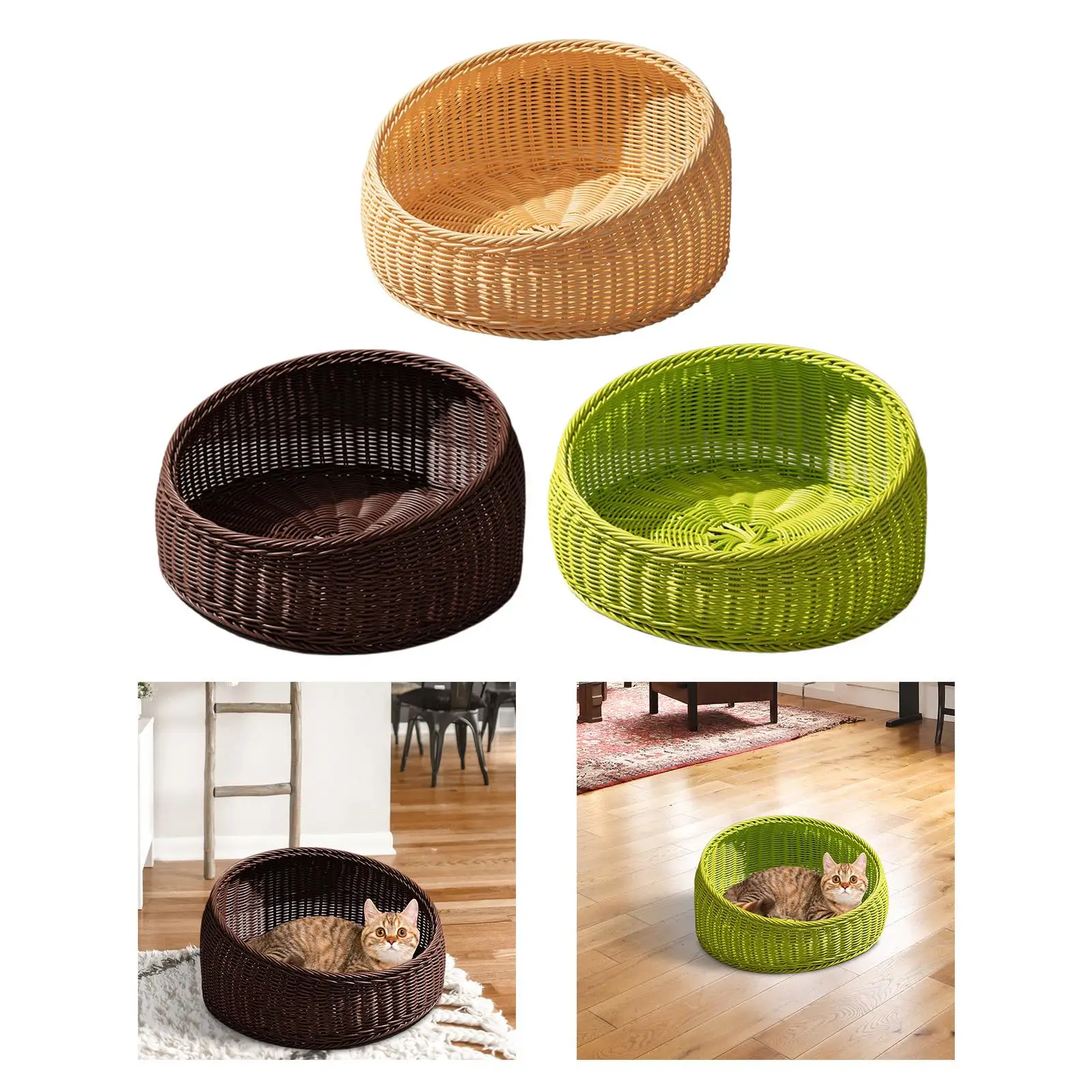 Round Pet Bed Kennel Imitation Rattan Lightweight Pet Supplies Portable Cat Sleeping Bed for Summer Kitten Play Rest - Image 6