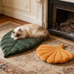 Leaf Shaped Pet Bed Reversible Soft Washable Non Slip Cushion for Cats Dogs Indoor Travel Camping Comfortable Cozy Mat