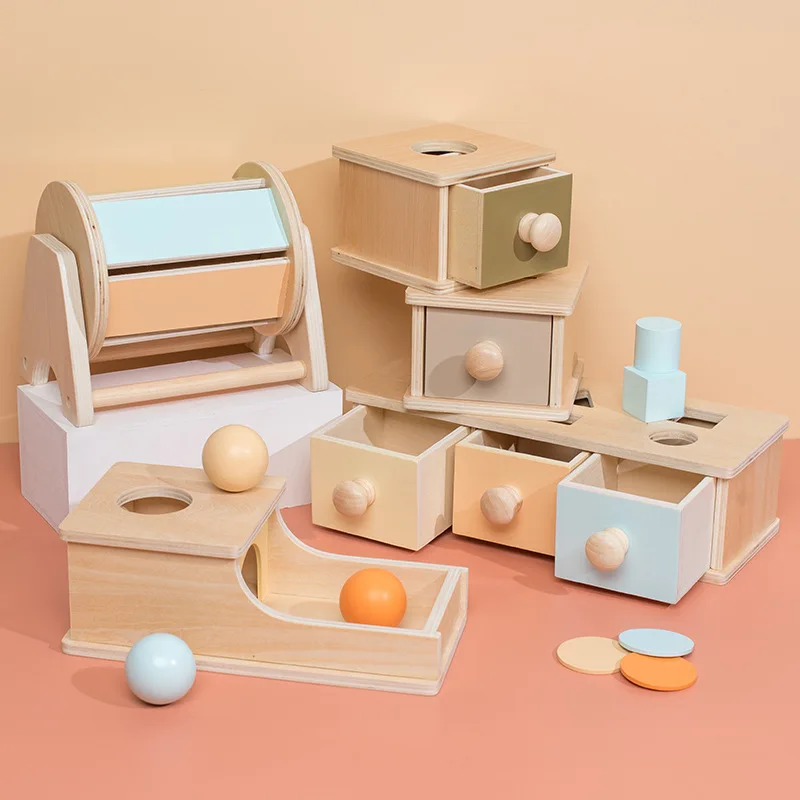 New Montessori Macaroon Color Spinning Drum Match Coin Box Permanent Box Round Rectangular Box Kids Sensory Toys for Baby Gifts - Image 2