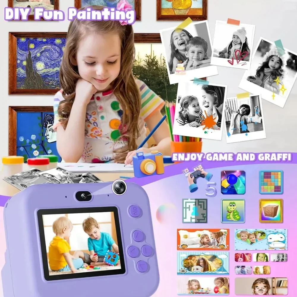 1080P Children Mini Digital Video Camera Educational Thermal Instant Print Camera with 32G Card for Kids Learning Development - Image 3