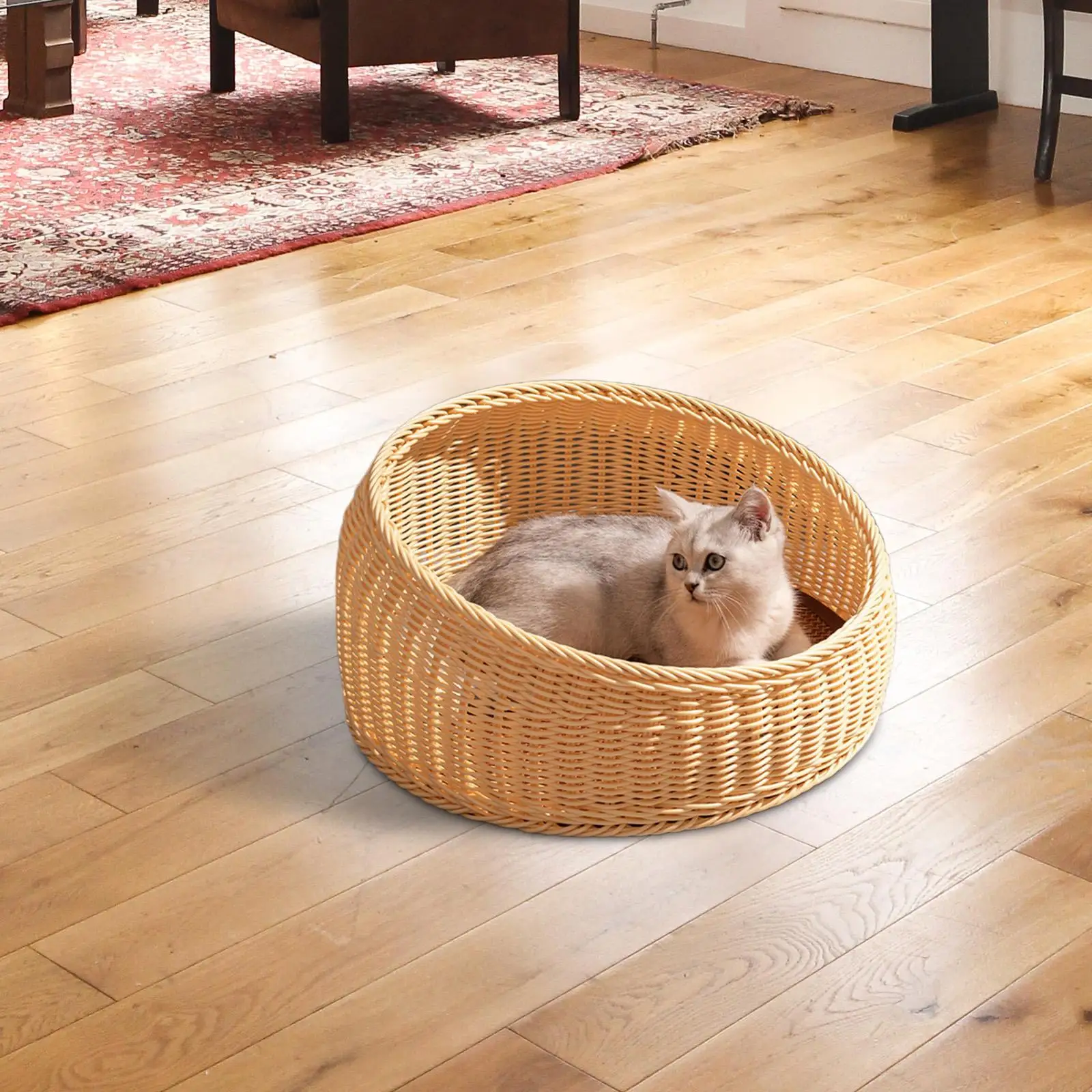 Round Pet Bed Kennel Imitation Rattan Lightweight Pet Supplies Portable Cat Sleeping Bed for Summer Kitten Play Rest - Image 2