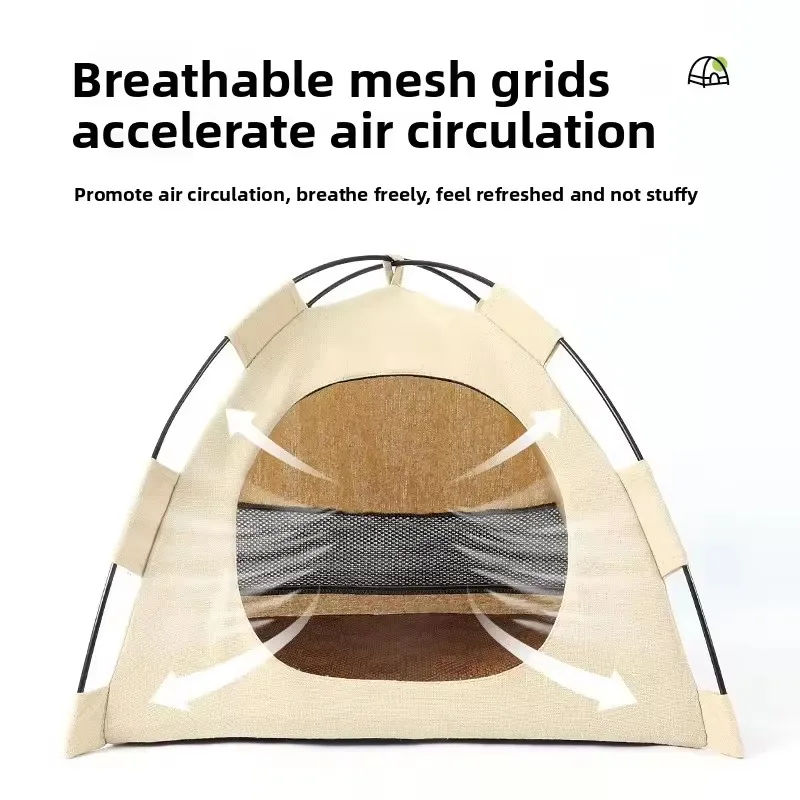 Portable Cat Tent Bed Breathable Oxford Pet House with Double-sided Mat Summer Cooling Cat Cave for Indoor Outdoor Cats Dogs - Image 2