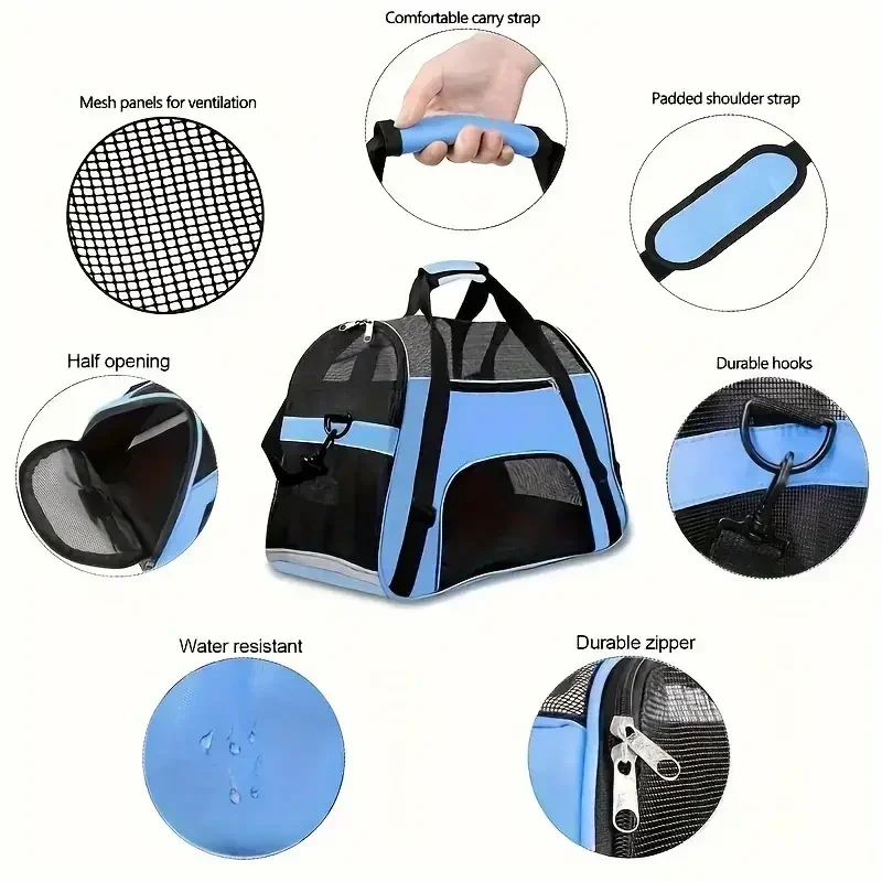 Cat Bags Portable Dog Carrier Bag Mesh Breathable Foldable Cats Carrier Bag Travel Breathable Transport Handbag - Image 4